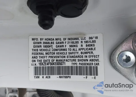 2019 Honda Insight Ex из США, поврежденный, VIN 19XZE4F56KE005071